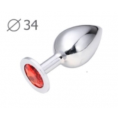 Коническая серебристая анальная втулка с красным кристаллом - 8,2 см. - Anal Jewelry Plug - купить с доставкой в Евпатории