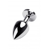 Серебристая коническая анальная пробка с красным кристаллом - 8 см. - ToyFa - купить с доставкой в Евпатории