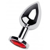 Серебристая коническая анальная пробка с красным кристаллом - 8 см. - ToyFa - купить с доставкой в Евпатории