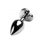 Серебристая коническая анальная пробка с красным кристаллом-сердечком - 7 см. - ToyFa - купить с доставкой в Евпатории