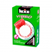 Розовое эрекционное виброкольцо Luxe VIBRO  Поцелуй стриптизёрши  + презерватив - Luxe - в Евпатории купить с доставкой