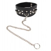 Черный ошейник с шипами и металлическим поводком-цепочкой - Notabu - купить с доставкой в Евпатории