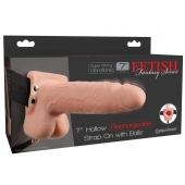 Телесный перезаряжаемый вибрострапон 7  Hollow Rechargeable Strap-on with Balls - 20,3 см. - Pipedream - купить с доставкой в Евпатории