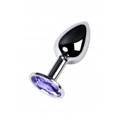 Серебристая конусовидная анальная пробка с фиолетовым кристаллом - 7 см. - ToyFa - купить с доставкой в Евпатории