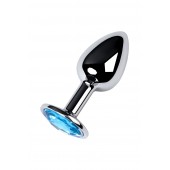 Серебристая конусовидная анальная пробка с голубым кристаллом - 7 см. - ToyFa - купить с доставкой в Евпатории