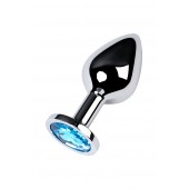 Серебристая конусовидная анальная пробка с голубым кристаллом - 8 см. - ToyFa - купить с доставкой в Евпатории