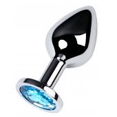 Серебристая конусовидная анальная пробка с голубым кристаллом - 8 см. - ToyFa - купить с доставкой в Евпатории