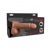 Кофейный перезаряжаемый вибрострапон 7  Hollow Rechargeable Strap-on with Balls - 20,3 см. - Pipedream - купить с доставкой в Евпатории