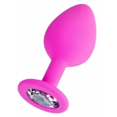 Розовая анальная втулка Brilliant с прозрачным кристаллом - 8 см. - ToyFa - купить с доставкой в Евпатории