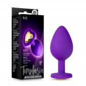 Фиолетовая анальная пробка Bling Plug Medium с золотистым стразом - 8,3 см. - Blush Novelties - купить с доставкой в Евпатории