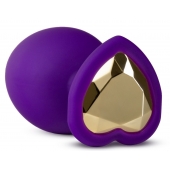 Фиолетовая анальная пробка Bling Plug Large с золотистым стразом - 9,5 см. - Blush Novelties - купить с доставкой в Евпатории