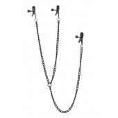 Черные зажимы на соски и клитор на цепочке DELUXE NIPPLE   CLIT CLAMPS - Dream Toys - купить с доставкой в Евпатории