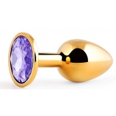Золотистая анальная пробка с фиолетовым стразом - 7,2 см. - Anal Jewelry Plug - купить с доставкой в Евпатории