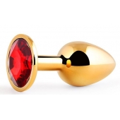 Золотистая анальная пробка с красным стразом - 7,2 см. - Anal Jewelry Plug - купить с доставкой в Евпатории