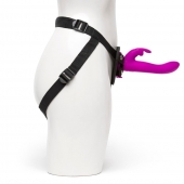 Лиловый страпон Rechargeable Vibrating Strap-On Harness Set - 17,6 см. - Happy Rabbit - купить с доставкой в Евпатории