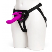 Лиловый страпон Rechargeable Vibrating Strap-On Harness Set - 17,6 см. - Happy Rabbit - купить с доставкой в Евпатории