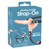 Телесный двойной вибрострапон с вибрацией Vibrating Double Strap-On - 15 см. - Orion - купить с доставкой в Евпатории