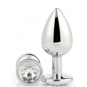 Серебристая анальная втулка с прозрачным кристаллом - 7,1 см. - Dream Toys - купить с доставкой в Евпатории