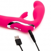Ярко-розовый безремневой страпон Rechargeable Vibrating Strapless Strap-On - Happy Rabbit - купить с доставкой в Евпатории