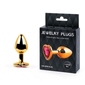 Золотистая анальная пробка с малиновым кристаллом-сердечком - 7 см. - Anal Jewelry Plug - купить с доставкой в Евпатории