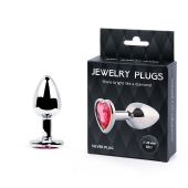 Серебристая анальная пробка с малиновым кристаллом-сердечком - 7 см. - Anal Jewelry Plug - купить с доставкой в Евпатории