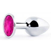Серебристая анальная пробка с малиновым кристаллом - 7,2 см. - Anal Jewelry Plug - купить с доставкой в Евпатории