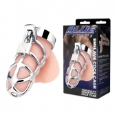 Серебристая металлическая клетка для члена с замком Enslave Cock Cage - BlueLine - купить с доставкой в Евпатории