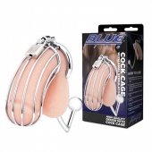 Серебристая металлическая клетка с анальным стимулятором Cock Cage - BlueLine - купить с доставкой в Евпатории