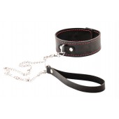 Черный широкий ошейник с красной строчкой и поводком - Crazy Handmade - купить с доставкой в Евпатории