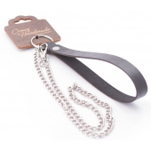 Серебристый металлический поводок с кожаной черной ручкой - 80 см. - Crazy Handmade - купить с доставкой в Евпатории