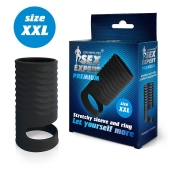 Черная открытая насадка на пенис с кольцом для мошонки XXL-size - 9,4 см. - Sex Expert - в Евпатории купить с доставкой