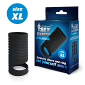 Черная открытая насадка на пенис с кольцом для мошонки XL-size - 8,9 см. - Sex Expert - в Евпатории купить с доставкой