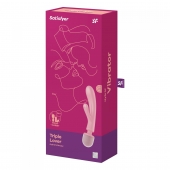 Розовый двусторонний вибромассажер Triple Lover - 23,7 см. - Satisfyer