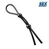 Черное силиконовое лассо с двумя шариками для утяжки - Sex Expert - в Евпатории купить с доставкой