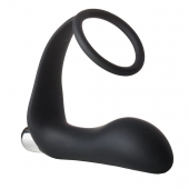Черное эрекционное кольцо с вибропробкой Vibrating Anal Plug With Cockring - Dream Toys - в Евпатории купить с доставкой