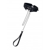 Черный кожаный ошейник-воротник с поводком - Pecado - купить с доставкой в Евпатории