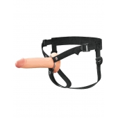 Телесный полый страпон на черных ремнях Hollow Silicone Strap-on - 17,8 см. - Pipedream - купить с доставкой в Евпатории