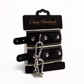 Черные скругленные наручники с мягкой бежевой подкладкой - Crazy Handmade - купить с доставкой в Евпатории