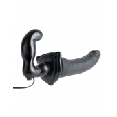 Черный страпон с вагинальной пробкой Deluxe Vibrating Penetrix Strap-On - 19 см. - Pipedream - купить с доставкой в Евпатории