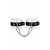 Бело-черные кожаные наручники с одним ремешком с люверсами - Pecado - купить с доставкой в Евпатории