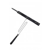 Кожаный двухслойный ошейник с белой строчкой и поводком - Pecado - купить с доставкой в Евпатории