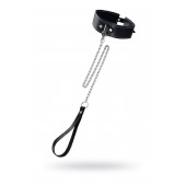 Кожаный двухслойный ошейник с белой строчкой и поводком - Pecado - купить с доставкой в Евпатории