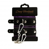 Черно-фиолетовые скругленные наручники с мягкой подкладкой - Crazy Handmade - купить с доставкой в Евпатории