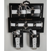 Набор фиксаторов из черной и белой натуральной кожи - Crazy Handmade - купить с доставкой в Евпатории