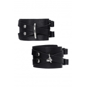 Черные кожаные оковы с двумя перекрёстными ремешками - Pecado - купить с доставкой в Евпатории