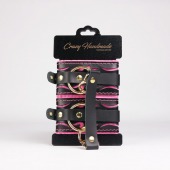 Черные кожаные оковы с розовой строчкой - Crazy Handmade - купить с доставкой в Евпатории