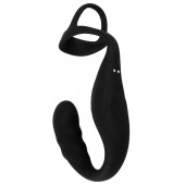 Черное эрекционное кольцо со стимуляцией промежности и анальной пробкой Cock Ring with RC Prostate Plug - Orion - в Евпатории купить с доставкой