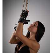 Черные высокие кожаные наручники для подвешивания - Crazy Handmade - купить с доставкой в Евпатории