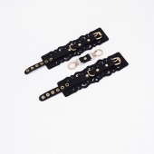 Черные кожаные наручники с узорами и золотистой фурнитурой - Crazy Handmade - купить с доставкой в Евпатории