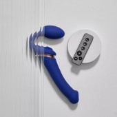 Синий безремневой страпон Multi Orgasm Bendable Strap-On size XL с клиторальной стимуляцией - Strap-on-me - купить с доставкой в Евпатории